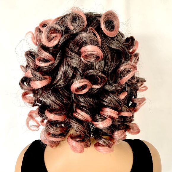 Gorgeous 12” Black & Pink Curly Premium Fiber Wig for Daily Wear/Costumes/Events - Picture 5 of 5